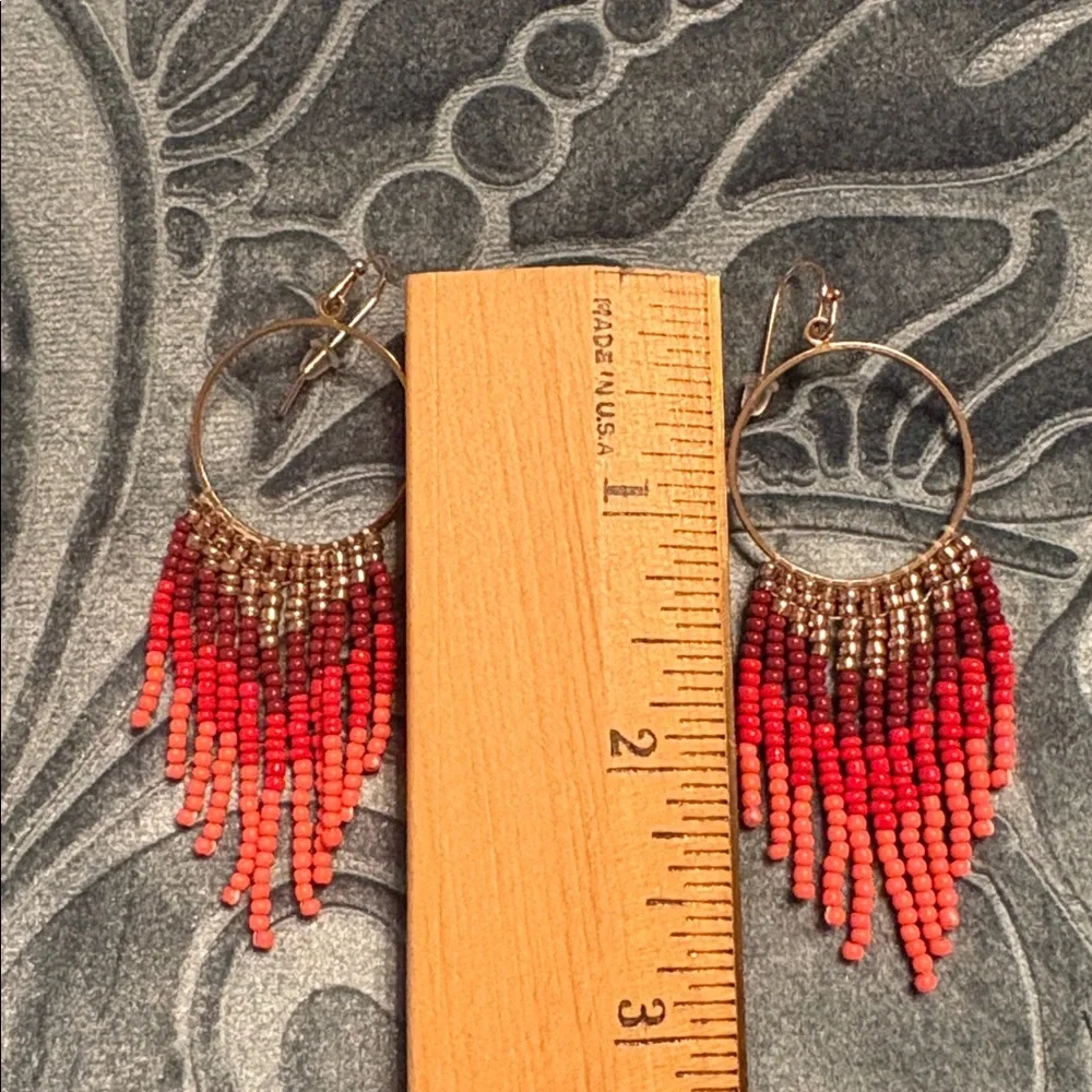 Like New! Elegant Beaded Hoop Earrings - Vibrant Color! - Picture 2 of 8